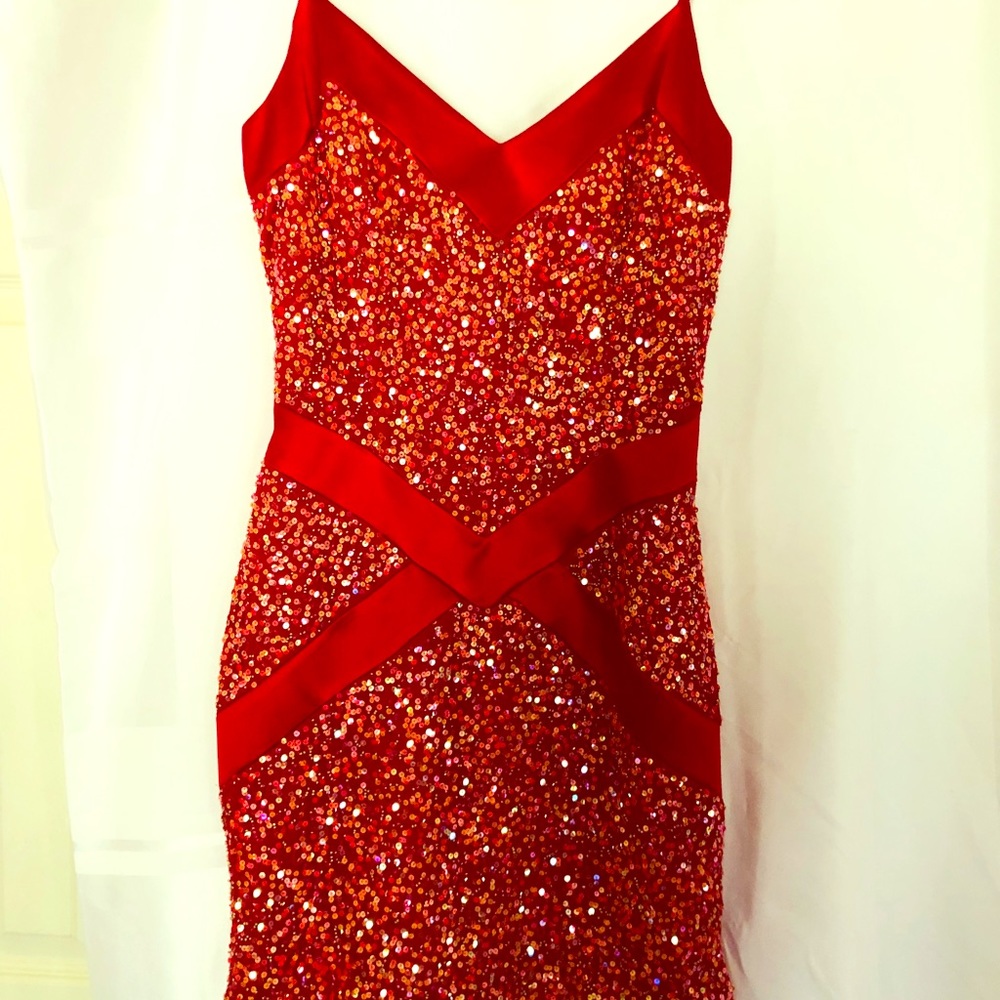 Above knee- Jovani Red Ruby Sequin Dress SZ 4